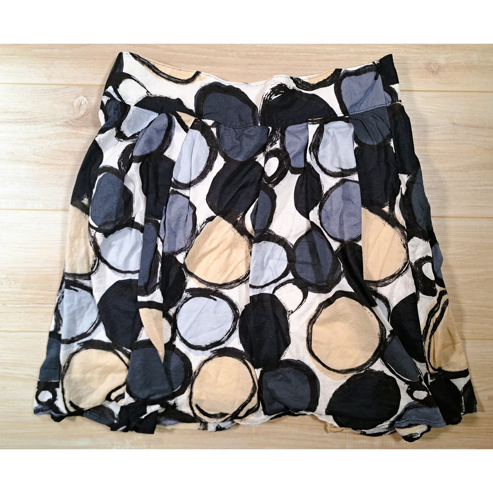 Calvin Klein Abstract Polka Dot 100% Cotton A-Line Skirt Black Tan Grey size 12